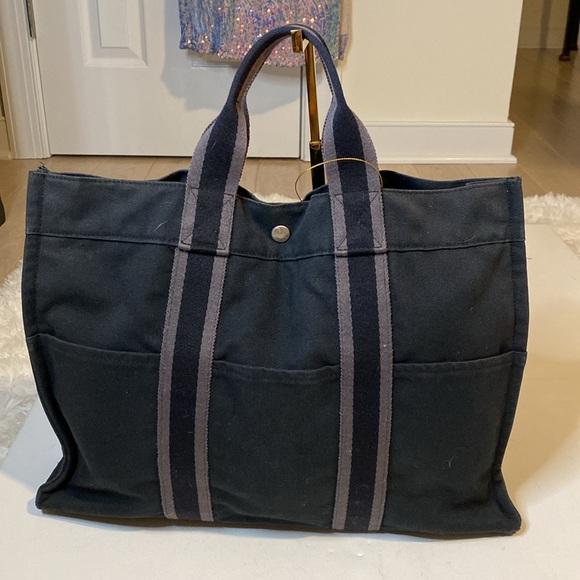 Hermes Black Canvas Fourre Tout Tote - Picture 2 of 10